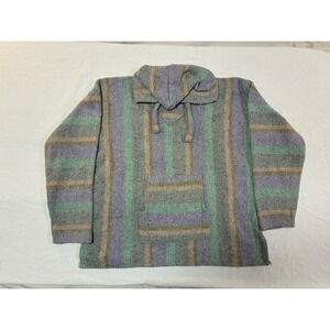 VTG 90s Vel-Mex Baja Hoodie XL Mexican Drug Rug Striped Surfer Hippie Boho